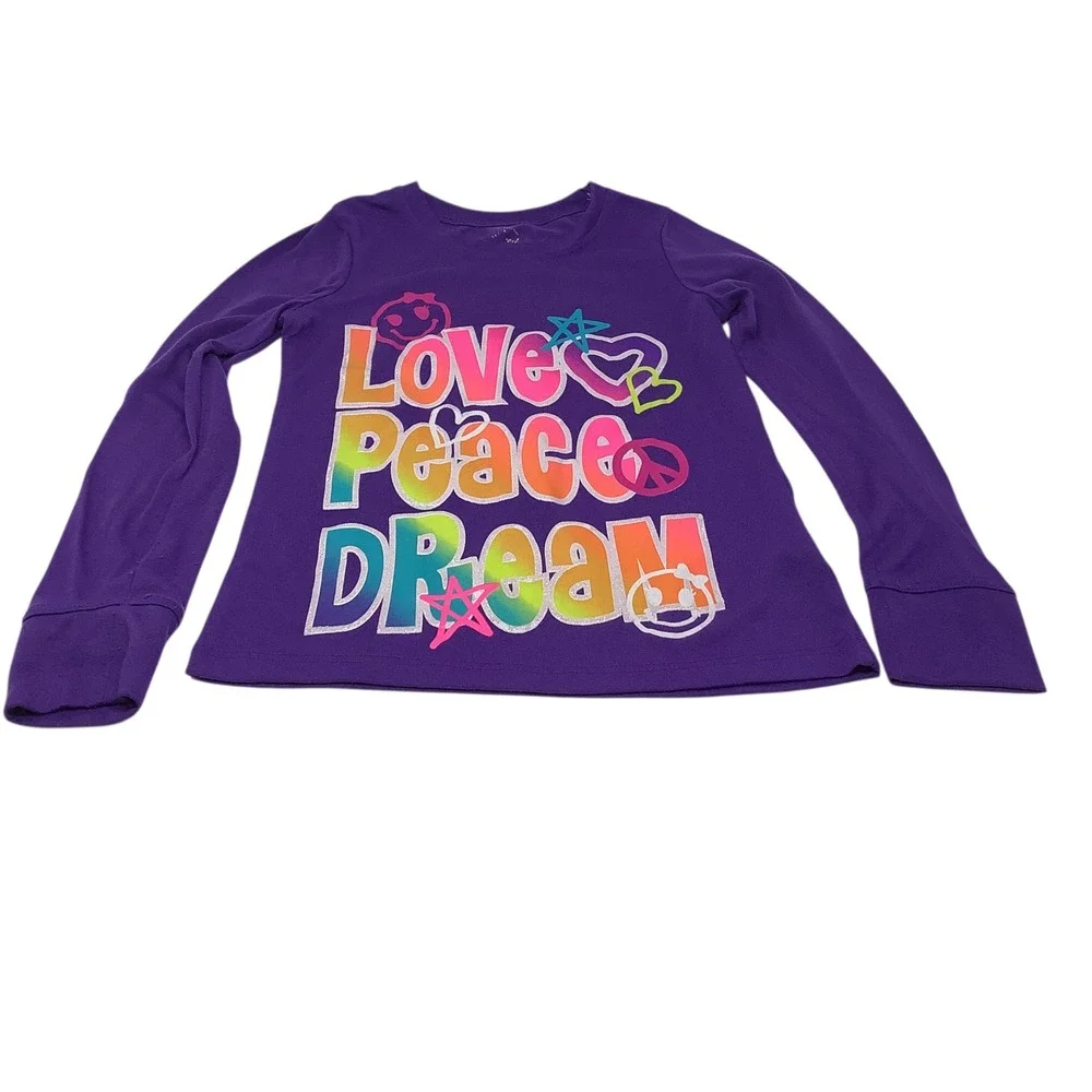 Girls Purple‎ Long Sleeve Love Peace Dream Graphic Casual Shirt Size M 7-8